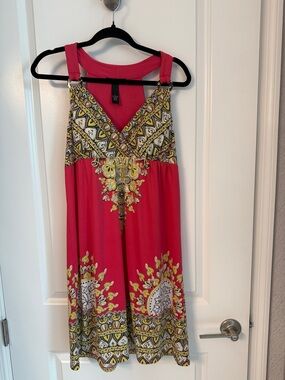 INC International Concepts Fuchsia Paisley-Trim Sleeveless Midi Dress